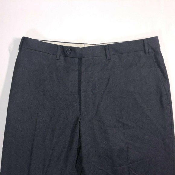 Canali Brown Label Navy Wool Flat Front Pants - Picture 4 of 8